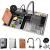 Waterfall Kitchen Sink Black Single Bowl Stainless Steel Bar Sink Undermount of Countertop Installation with Accessories Black 1
