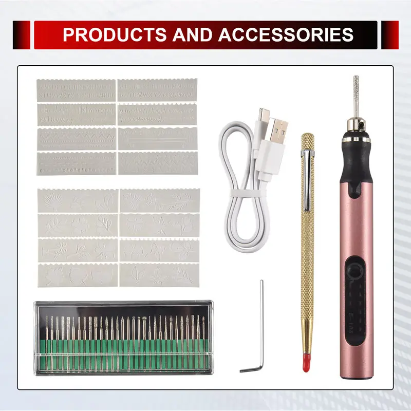 A74P-Rechargeable Cordless Mini Engraver Pen DIY Engraving Tool Kit For Metal Glass Plastic Wood Jewelry Stencils
