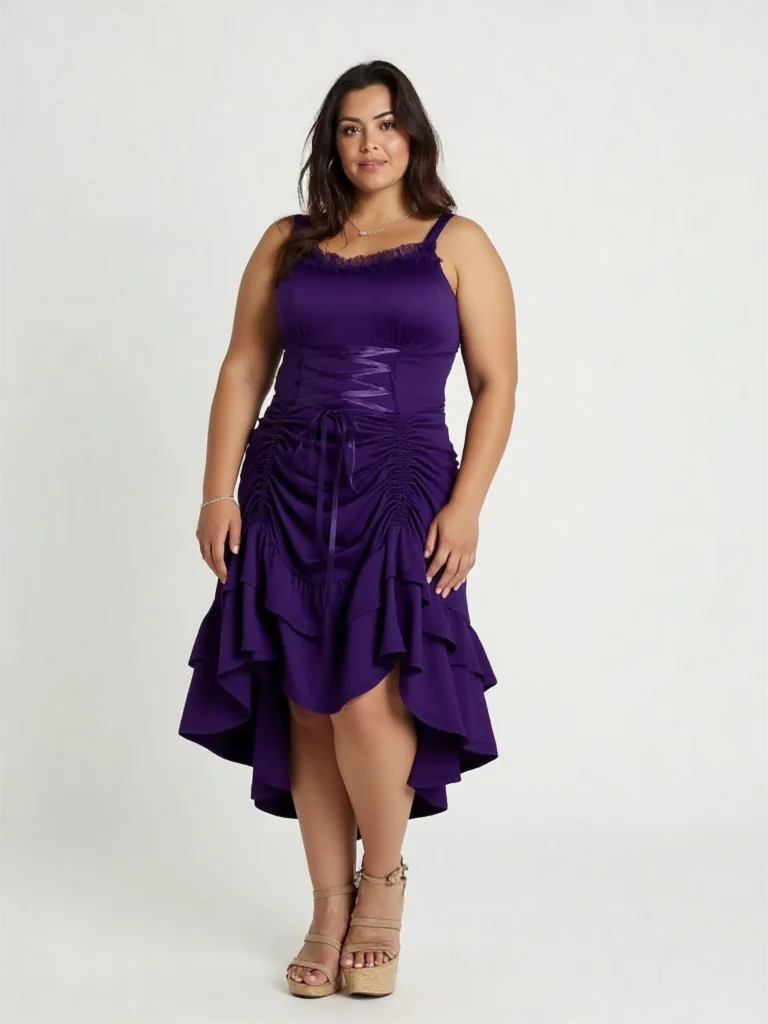 ROSEGAL Plus Size Lace-Trim Lace-up Layered Dress Robe Women