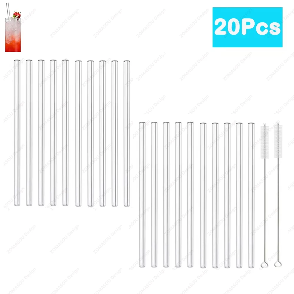 Eco-Friendly Reusable Glass & Metal Drinking Straws with Cleaning Brushes for Smoothies, Milkshakes, and Cocktails