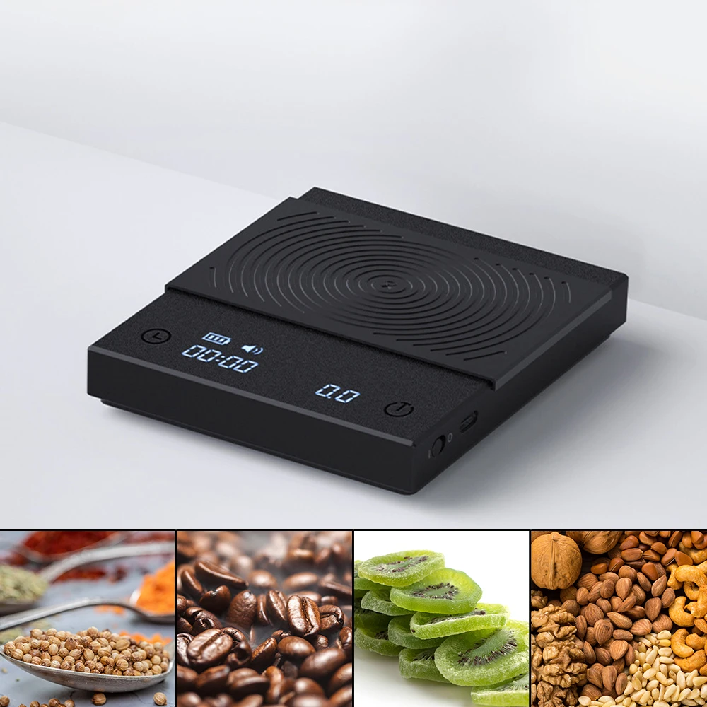 

With Auto Timer 0.1g / 2kg Electronic Coffee Scale Black Mirror Digital USB Charging Espresso Kitchen Scale