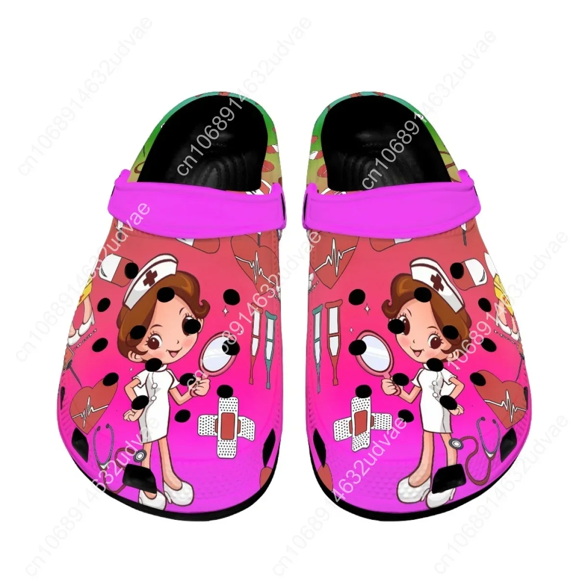 Summer Beach Comfortable Slippers Cartoon Nurse Print Non-slip Breathable Nursing Shoes Fashion Light Flat Sandals Garden Shoes