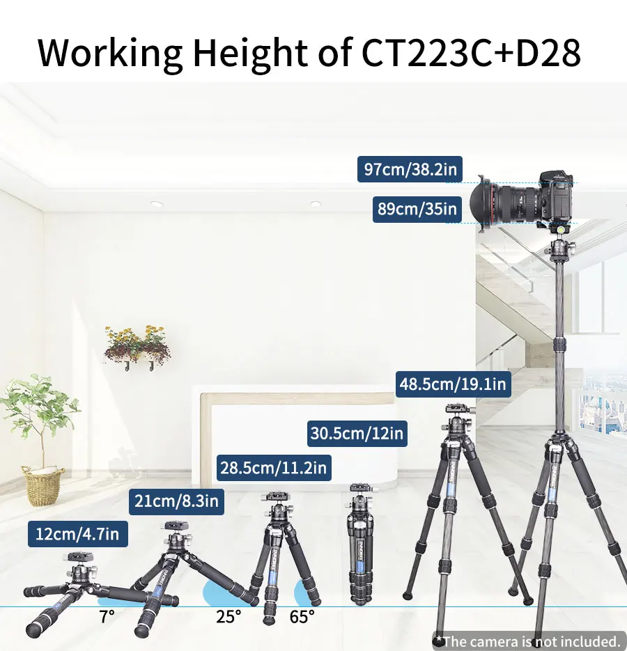 Load 10kg CT223C Mini Tabletop Tripod 10-Layer Carbon Fiber Compact Desktop Trip
