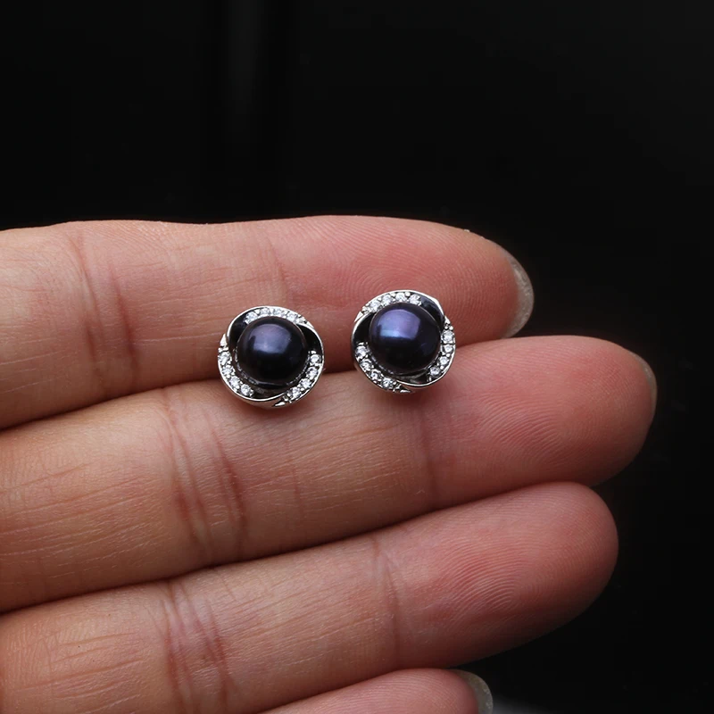 Elegant Freshwater Black Pearl Earrings in 925 Silver - Perfect Gift