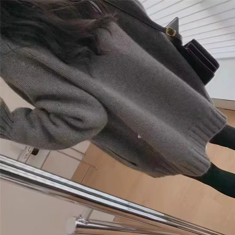 100% Pure Wool Knit Japanese Cardigan Women's 24 Autumn/Winter Korean Jacket Mid Length Coat Loose Large Cashmere Sweater Female 2