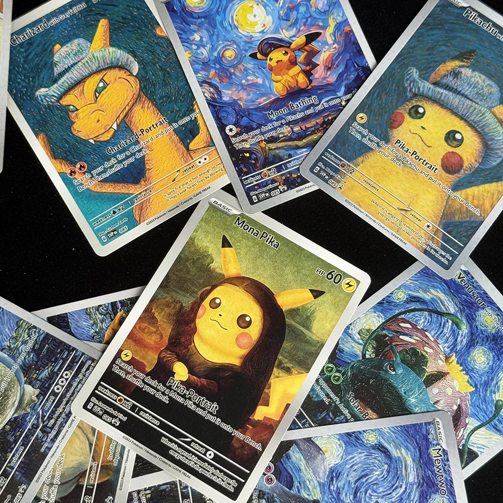 DIY 18개 애니메이션 PTCG 컬렉션 카드 반 고흐 시리즈 뮤츠 리자몽  블라스토이즈 루기아 영어 컬렉션 카드 어린이 선물