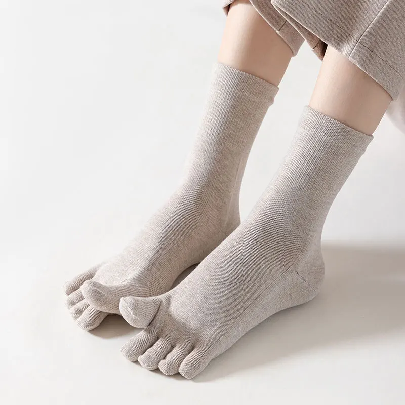 Chaussettes de Yoga à Cinq Doigts pour Femme et Fille, en Coton Biologique, Solides, Antidérapantes, Décontractées, à la Mode, pour Pilates, Fitness, Harajuku