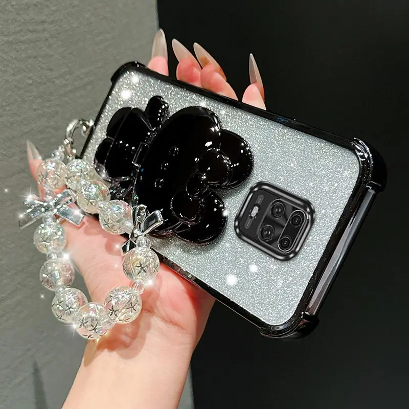 Cute Cat Bracket Lanyard Plating Phone Case Cover