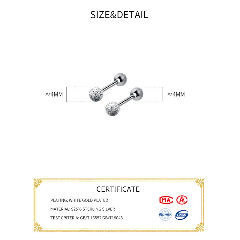 SOFTPIG 리얼 3/4MM 서리로 덥은 구슬 여성을위한 18K 스터드 귀걸이 클래식 파인 쥬얼리 미니멀리스트 액세서리