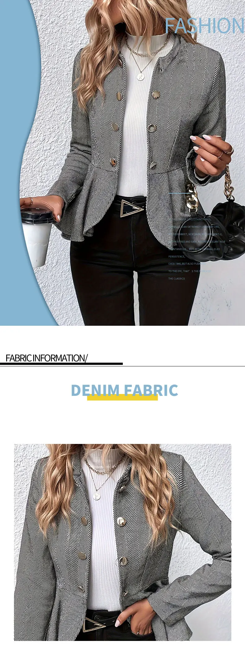 Plus-Size Solid Color Peplum Jacket