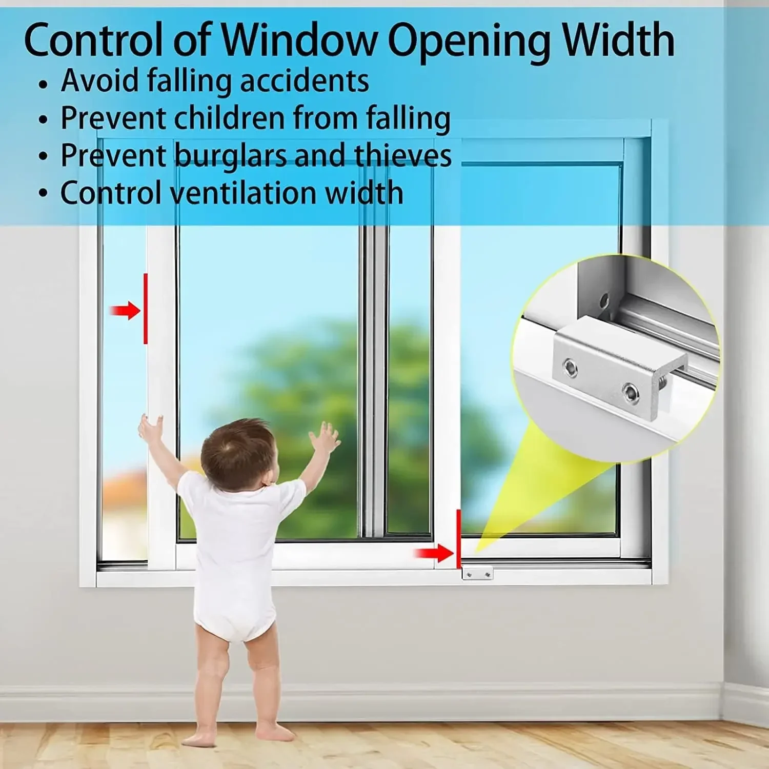 Description Picture 6 of item1/2Pcs Window Lock Security Lock Limit Sliding Door Windows Restrictor Child Safety Anti-theft Door Stopper Home Improvement
