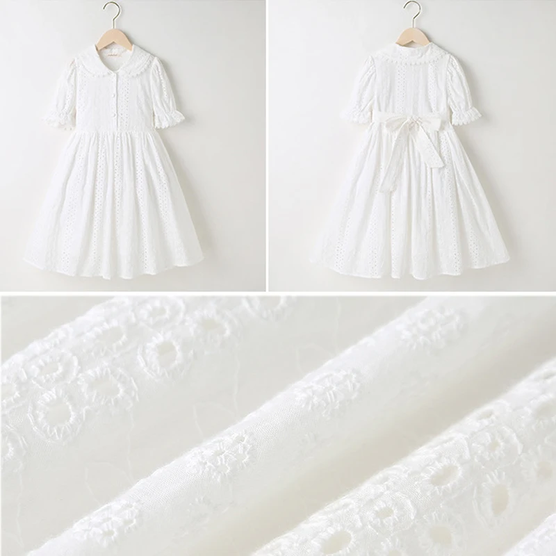Vintage White Girls Princess Dresses Spring Autumn Teenage Girls Cute Long Sleeve Dress Girl Costume Sweet Cotton Child Clothes