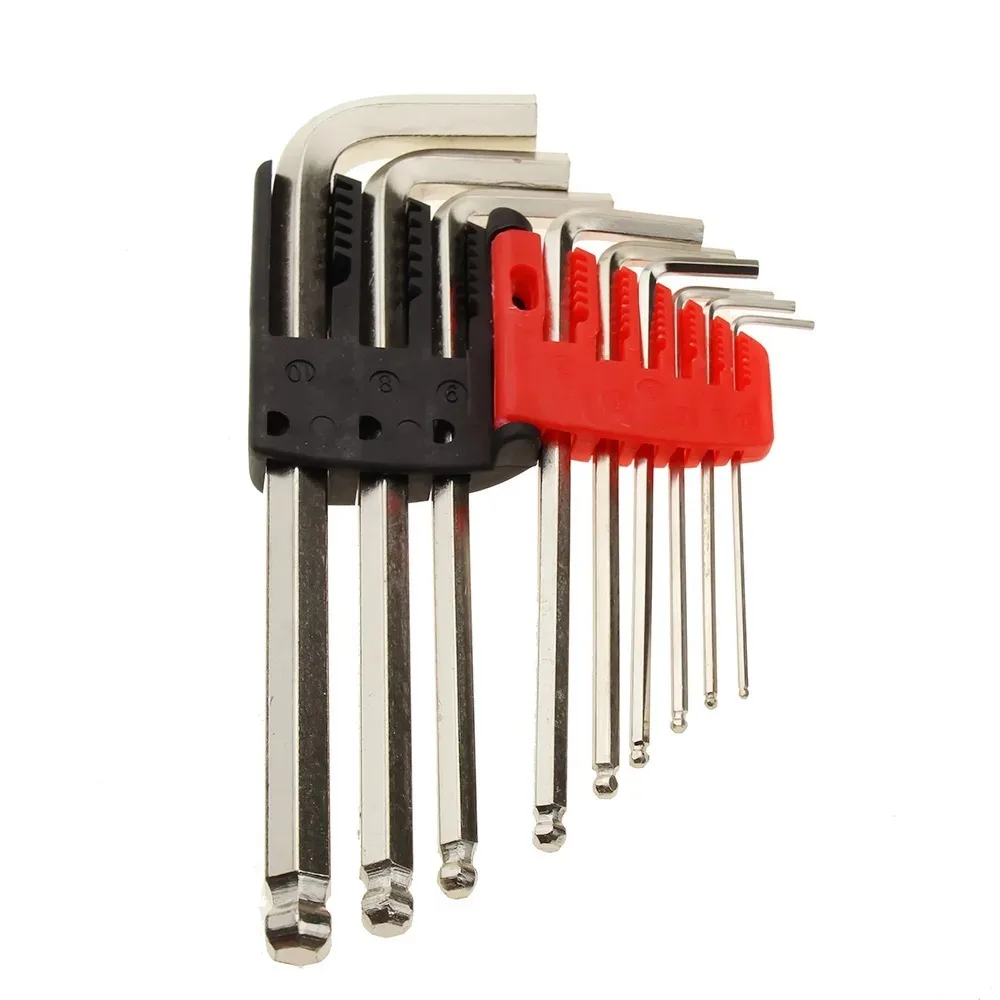 9pcs/set 1.5~10mm Hex Key Allen Wrench With Ball Point End Silver Tone Set Of Tools Short Length L-Shape Wrench - Image 2