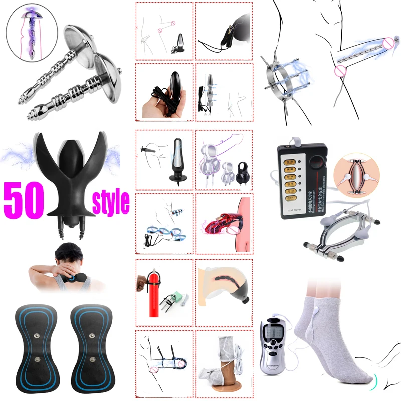E-stim Electroshock Accessories SM Electro Anal Plug Nipple Clamp Cock Ring Penis Plug Sex Products Estim Powerbox Toys 50 electro sex toys electric sex toys