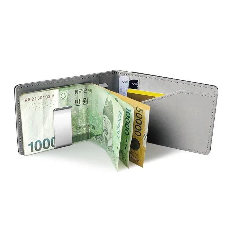 New Fashion Men's Leather Money Clips Wallet Multifunctional Thin Man Card Purses Women Metal Clamp For Money Cash Holder money clips wallet