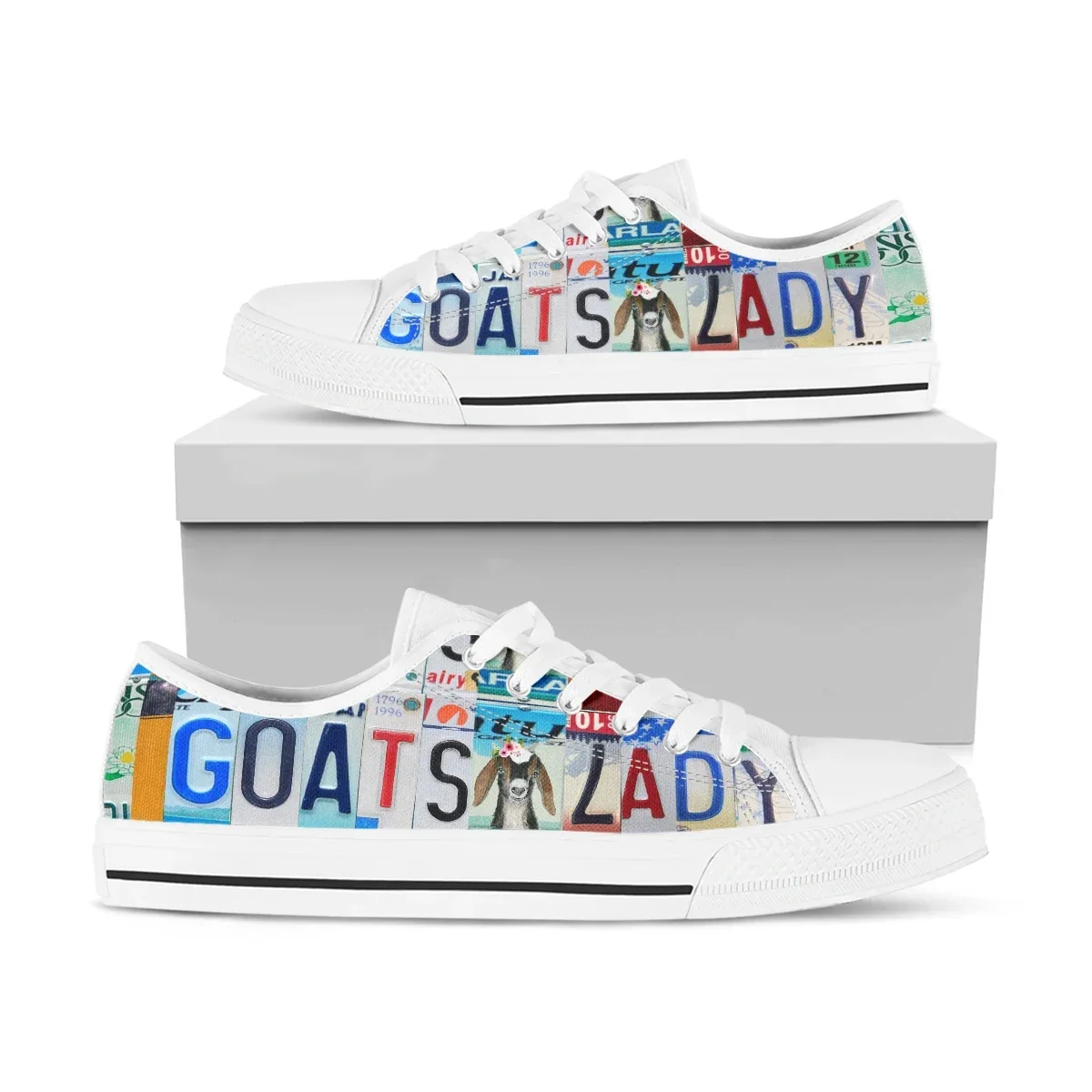 License Plate Goats Lady Design New Women Canvas Shoe Summer Autumn White Breathable Casual Sneakers Comfortable Flats