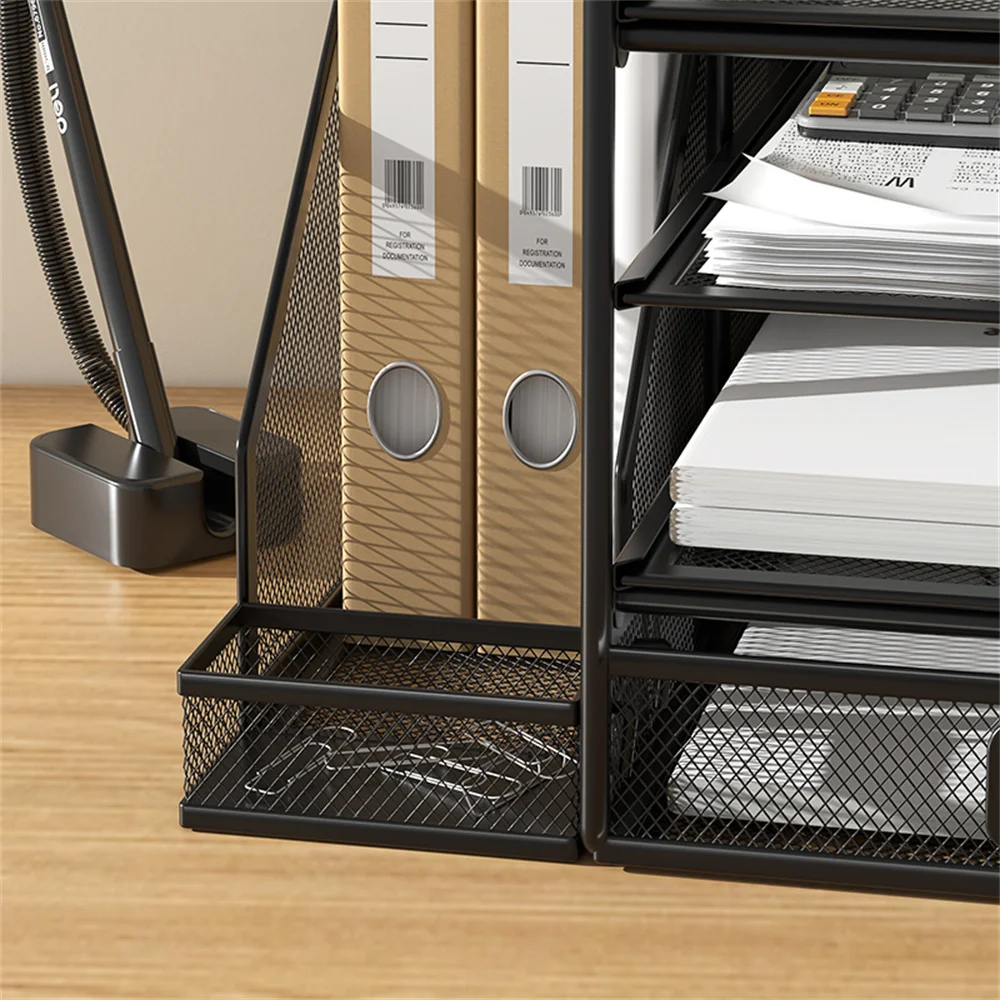Desk Organizer File Holder 4-TIER Letter Tray Organizer Sliding Drawer 1 Pen Holder Metal Mesh Desktop file organizer desk mail organizer pen holder organizer