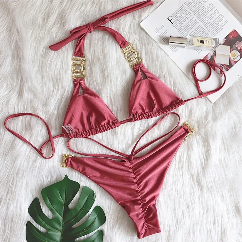 Women's 2 Piece Bikini Swimwear Sexy Rhinestone Swimsuits for Women Bikini Halter Swimsuits