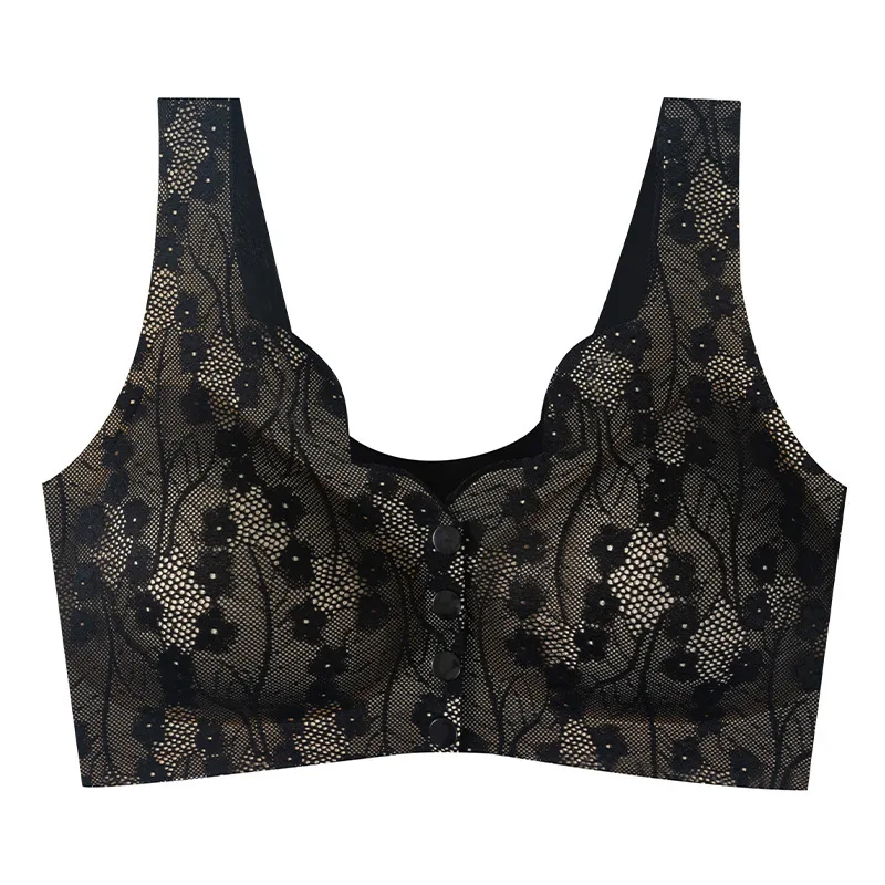 thumbnail image 1 of Sujetadores para mujer, sujetador sexy con botones en la parte delantera, sujetador transpirable sin costuras para mujer, tops cortos sin aros de acero, ropa interior de encaje para mujer, 1 of 5
