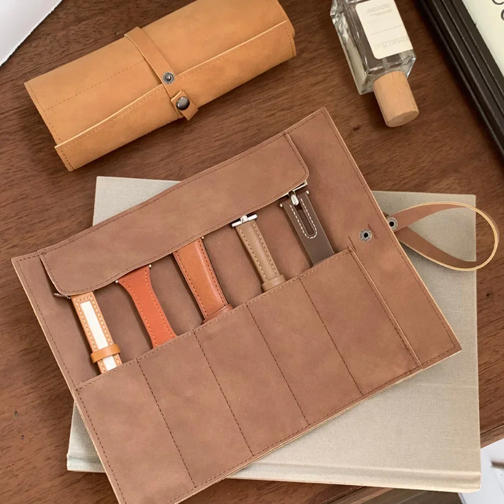 Travel Watch Organizer | Premium Full Grain Leather Watch Band Roll Organizer, 5-Slot H... - SKU WBRO0806 - UGI Packaging