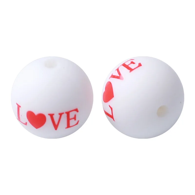 100pcs 15mm Silicone Round Beads Valentine's Day Baby Teether Beads Chew Toys DIY Pacifier Chain Jewelry Bracelet Accessories