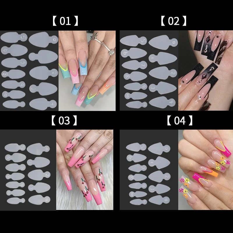12Pcs/sheet Reused Soft Silicone Pad French Line Nail Forma Dual Sticker Poly Nail Gel Duet System Dual Form for French Manicure