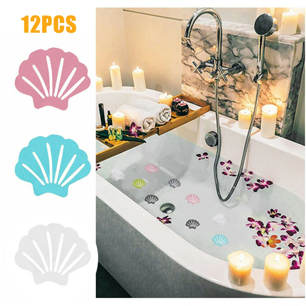 Anti Slip Stickers 12pcs Shell Shape Anti Slip Stickers Anti Slip Bath Grip Stickers Shower Strips Pad Waterproof Adhesive Floor Safety Tape