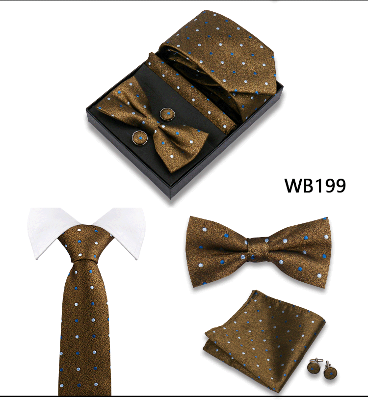 Herren-Krawatte in Geschenkbox, Fliege und Einstecktuch, Manschettenknöpfe-Set für Männer, Hochzeit, Business, formeller Anzug, individuelle Krawatte, Gravata-Geschenkset – Detail 39