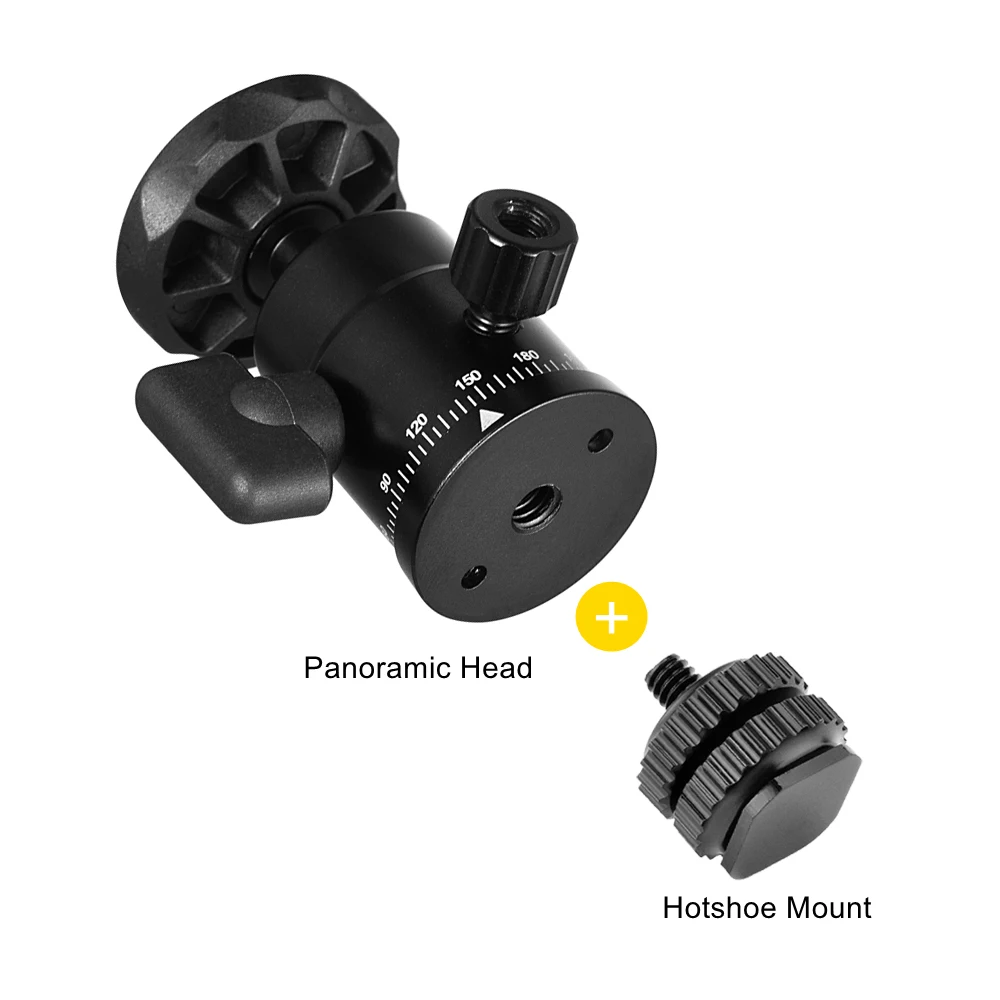 Tripod Ball Head Mini Ball Head Panoramic Tripod Head 1/4'' Hot Shoe Mount for DSLR Camera Camcorder Monitor Smartphone Light Microphone Slider
