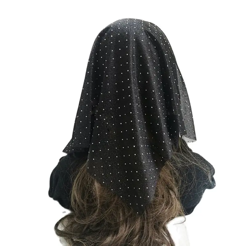 

Women head scarf Traditional Catholic mantillas for church veil rhinestones hijab with headband holder islamic scarves