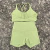 Yoga Shorts Set Gym Sports Set 2 Piece Women Workout Outfit Fitness Suit Cross Straps Bra High Waist Shorts Running Tracksuit 3