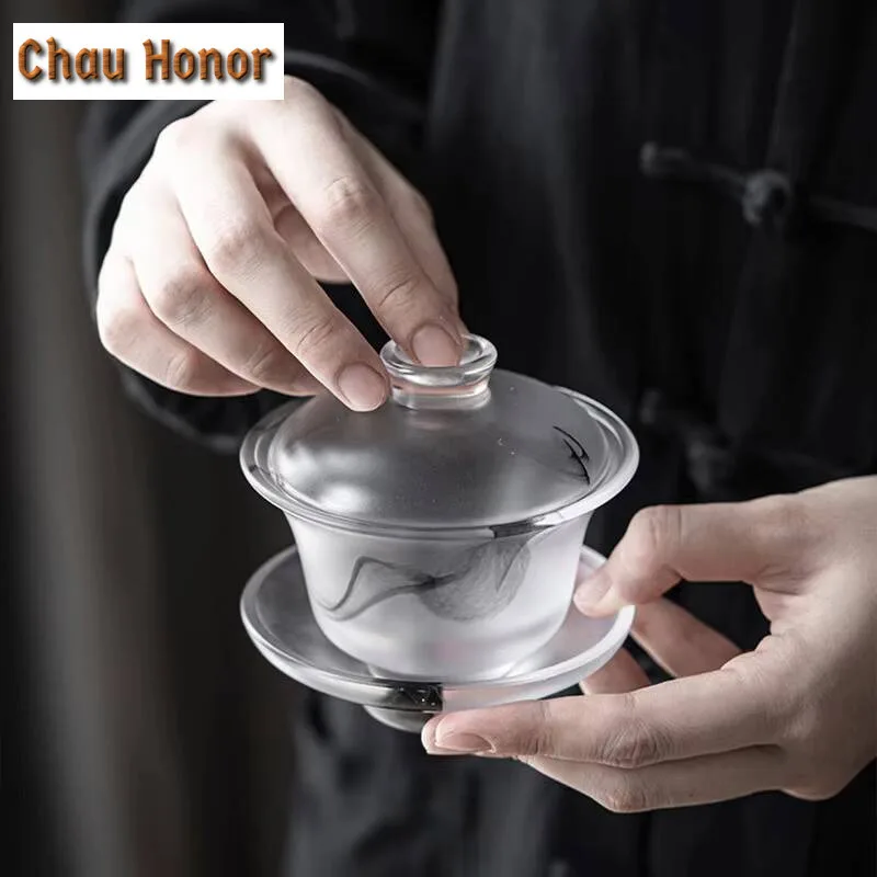 High-end Heat Resistant Glass Ceramic Sancai GaiWan Chinese Kungfu Teaset Master Cup Household Tea Ceremony Drinkware Customized