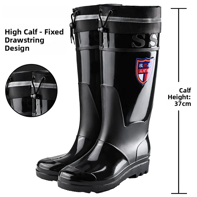 Bottes de pluie hautes noires homme antidérapantes imperméables chaudes mi-mollet