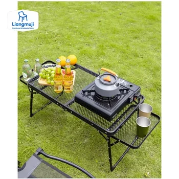 Nuovo tavolo pieghevole da esterno in rete Tavolo in rete di ferro Ascensore Tavolo da campeggio esterno pieghevole portatile a doppio orecchio da picnic all'aperto 1