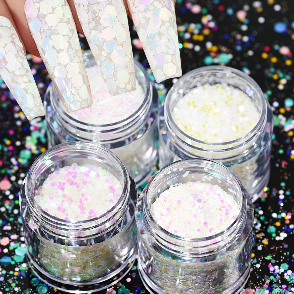 5/4/3 Colori Aurora Glitter Paillettes Set 10Ml * 4 Vasetti Chunky Loose Glitter Aurora Flakes Colore Misto 0.2/0.1Mm Paillettes Olografiche