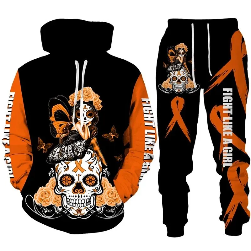 New Men's Hoodies Sets Skull Rose Sweatshirt 3D Print Hoodie Pants Cool Style Tracksuit Sportswear Fashion Men's clothing Suit