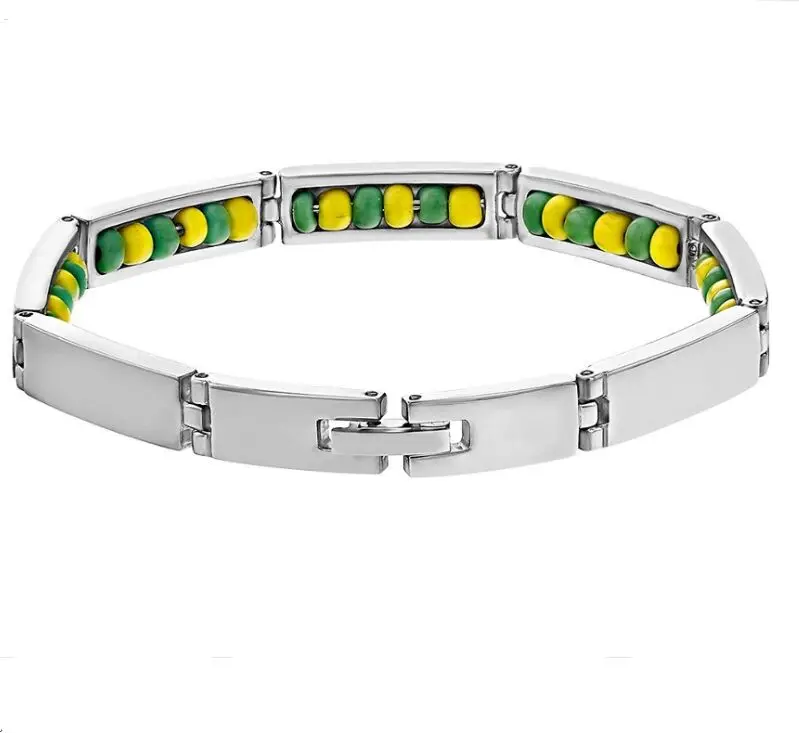 Vibrant Religious Stainless Steel Bracelet with Yellow Beads