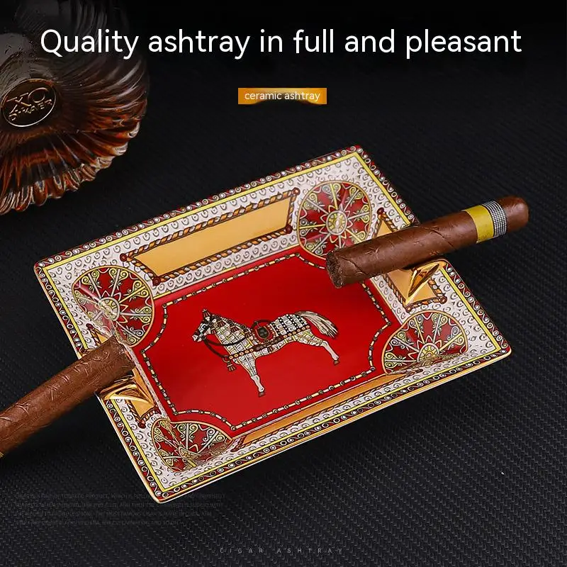 

Exquisite Cigar Ashtray Double Large Bone China Creative Light Luxury War Horse European Cigar Ashtray