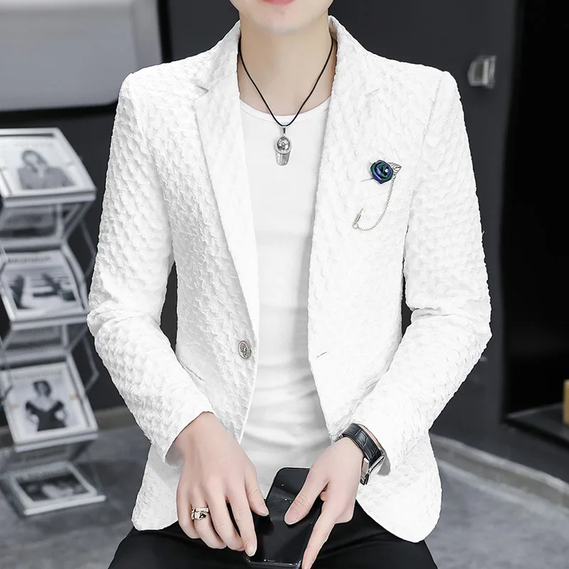 Men's Autumn Fashion Slim-fit Business Blazer Korean Trend Handsome Polyester Suit for Men
