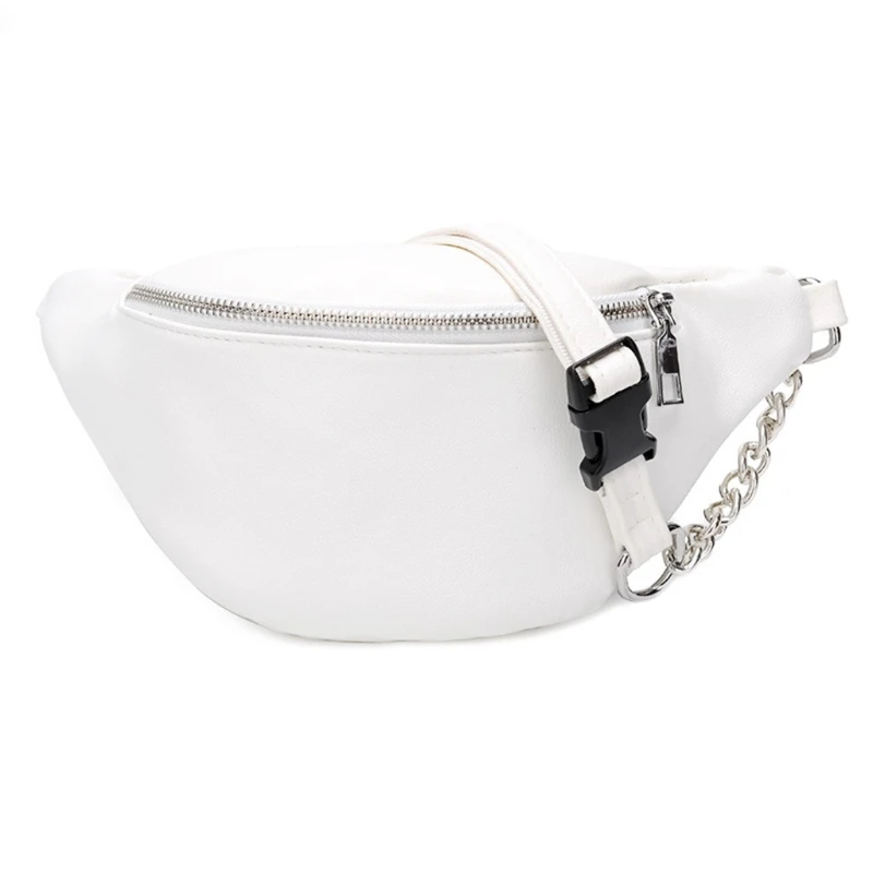 

Fashion Leather Waist Fanny Pack Chest Bag Phone Purse with Metal Chain for Wome