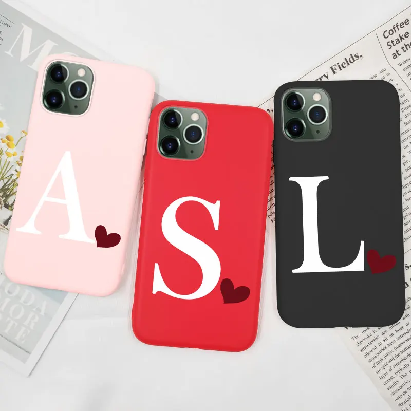 Lettera Love Heart Custodia Morbida Per Iphone 13 12 11 Pro Max Mini Xs Max Xr X Se 2020 Cover Red Pink Silicone Per Iphone 13 Mini
