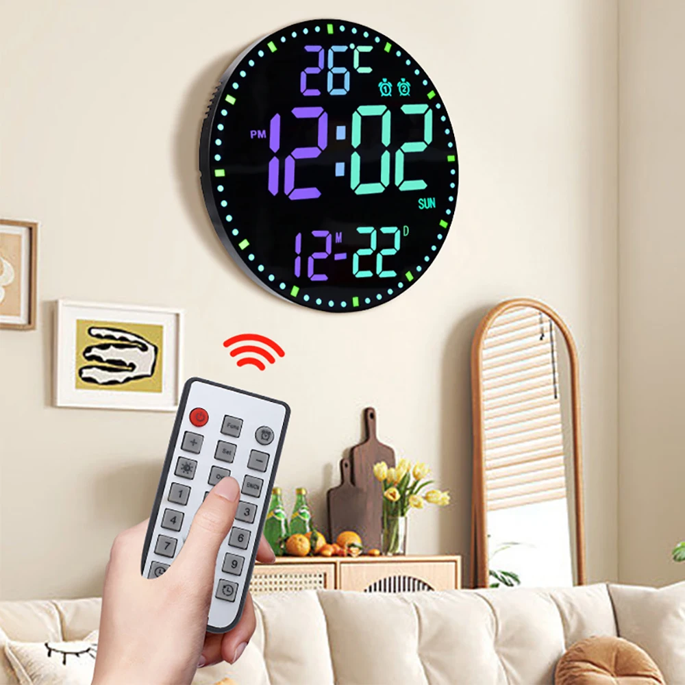 Led Digital Electronic Clock Perpetual Calendar Wall Clock Living Room Decoration Clock Wall Hanging Colorful Intelligent