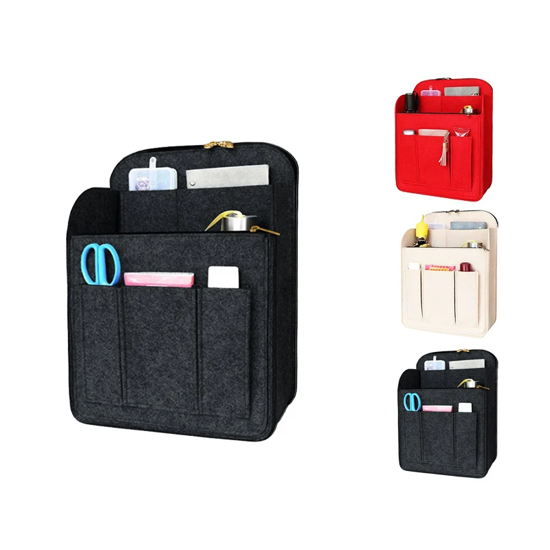 Multi-Pocket Insert Bag Organizer Backpack Storage Bag Felt Backpack Inner Bag Liner Bag Double Shoulder Backpack Vertical