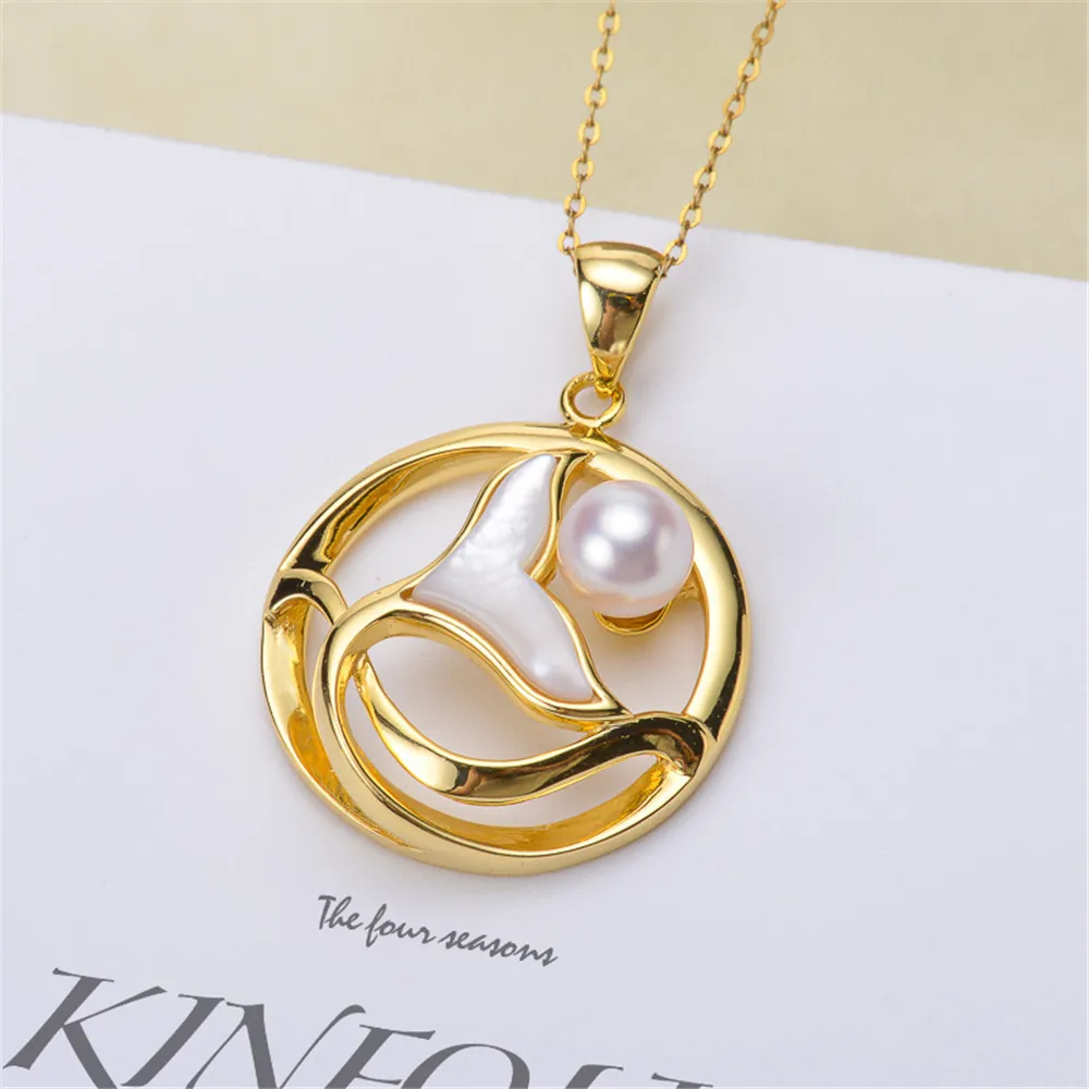 

DIY Pearl Accessories S925 Sterling Silver Pendant with Gold Plated Fish Tail Necklace Pendant with 5-7mm Beads