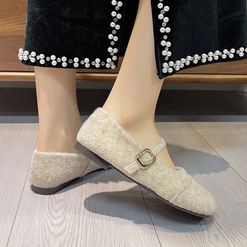 Pelzfutter Damen Flache Schuhe Komfort Runde Zehen Weiche Sohle Schuhe Outdoor Warm Kurze Plüsch Mary Jane Schuhe für Herbst Winter – Detail 22
