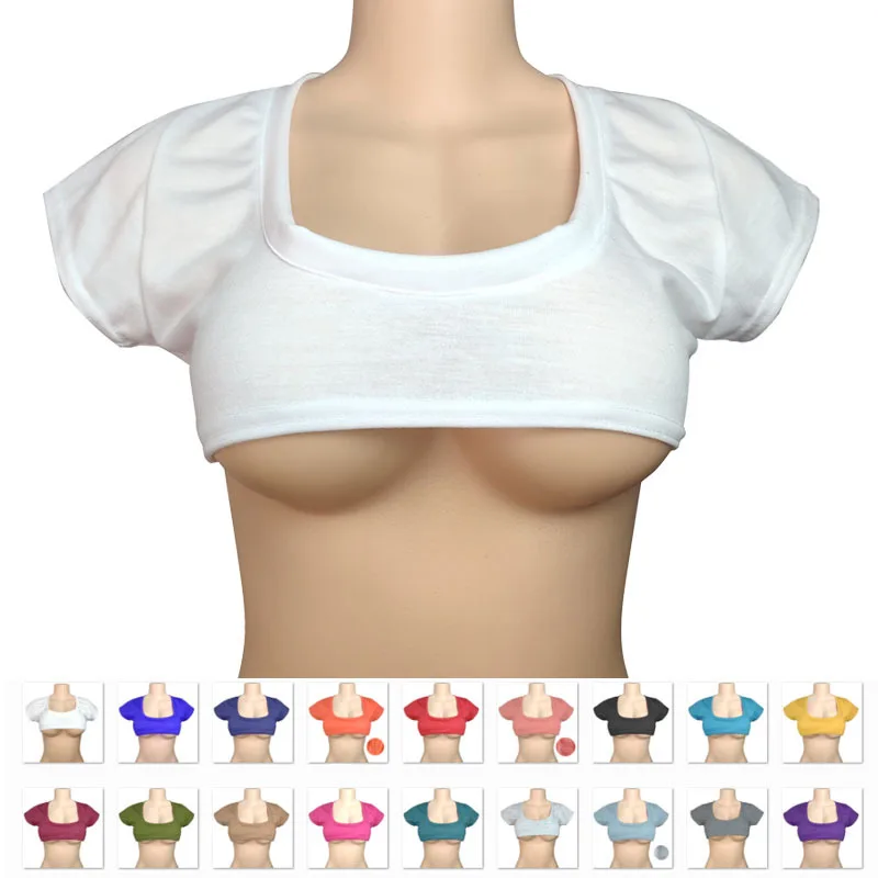 Women Cropped Tank Tops Low Cut Short Sleeve