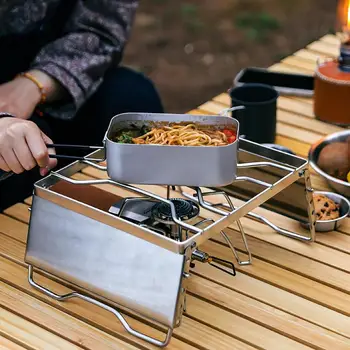 New Metal Lunch Box Aluminum Lunchbox Container Portable Outdoor Cooking Utensils Anti-Scald Camping Gear For Hiking Picnic 3