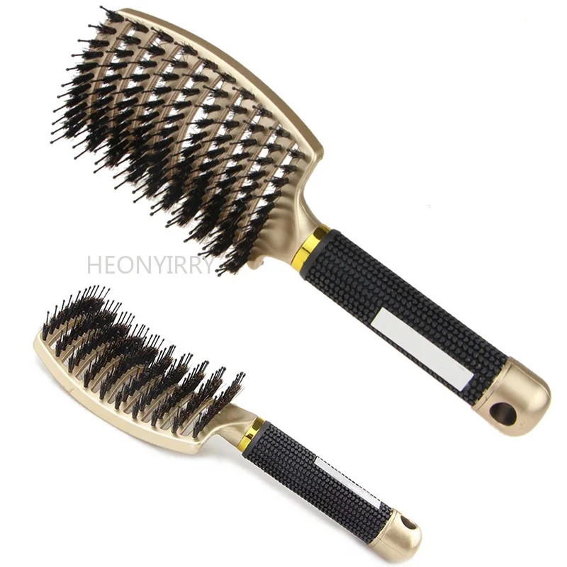 Cepillo de pelo para masaje del cuero cabelludo, peine de cerdas y nailon para mujer, cepillo de desenredar rizado húmedo para salón de belleza, herramientas de estilismo para peluquería - Productos para el cabello