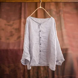 Women Loose Ramie Spring Summer Blouse Tops 2023 Button Sun Protection Solid Ladies Vintage Shirt Female Thin Blusas Mujer Blusa