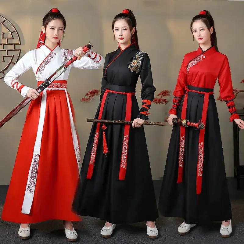 Ensemble 2 pièces moderne Hanfu pour femme (haut et jupe) et costume de cosplay vintage pour homme (vêtement traditionnel chinois, style chevaleresque)